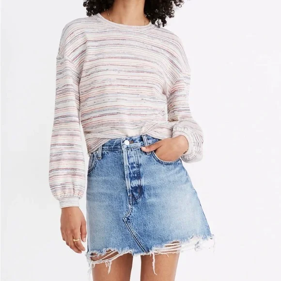 Madewell Bubble-Sleeve Crop Top in Rainbow Stripes Size Large - Picture 2 of 10